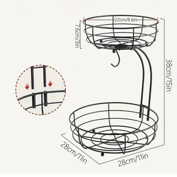 Other - Black Metal Two-Tier Fruit Basket